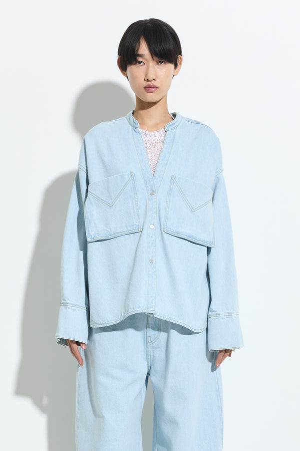 christian wijnants Tango V-Neck Denim Shirt Light Blue Denim