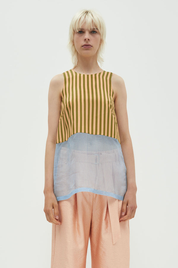 christian wijnants Tato Patchwork Tanktop Top Peach Khaki Stripes