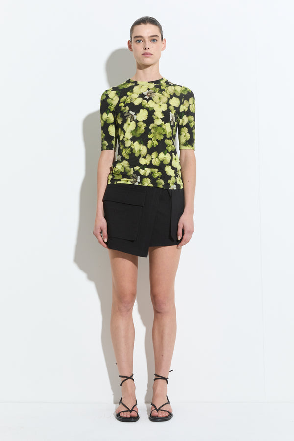 Christian Wijnants Tenah Fitted Jersey Top Black Lime Camellia