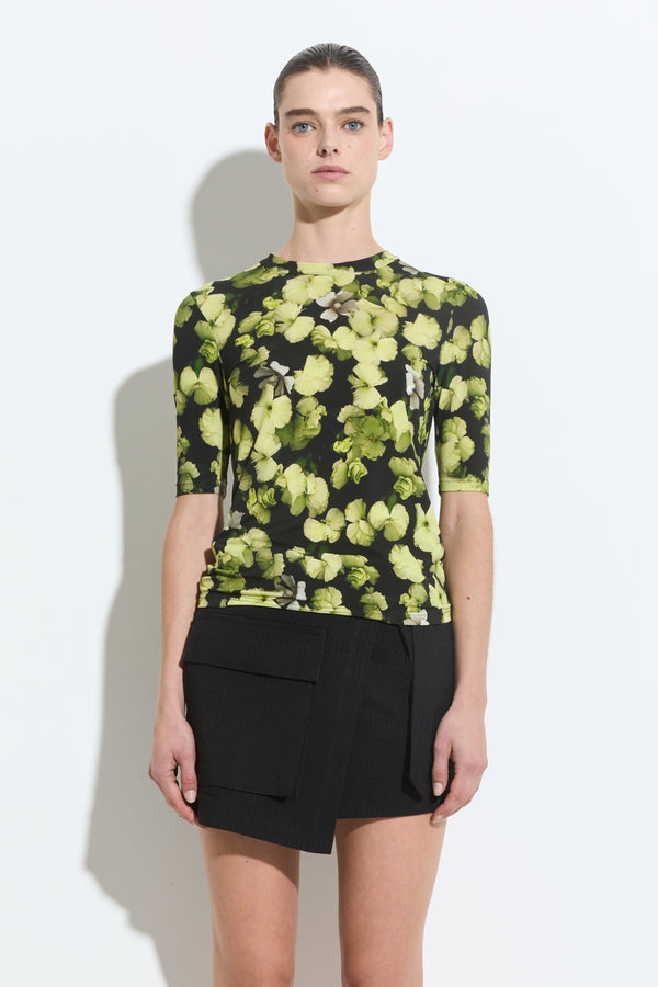 christian wijnants Tenah Fitted Jersey Top Black Lime Camellia