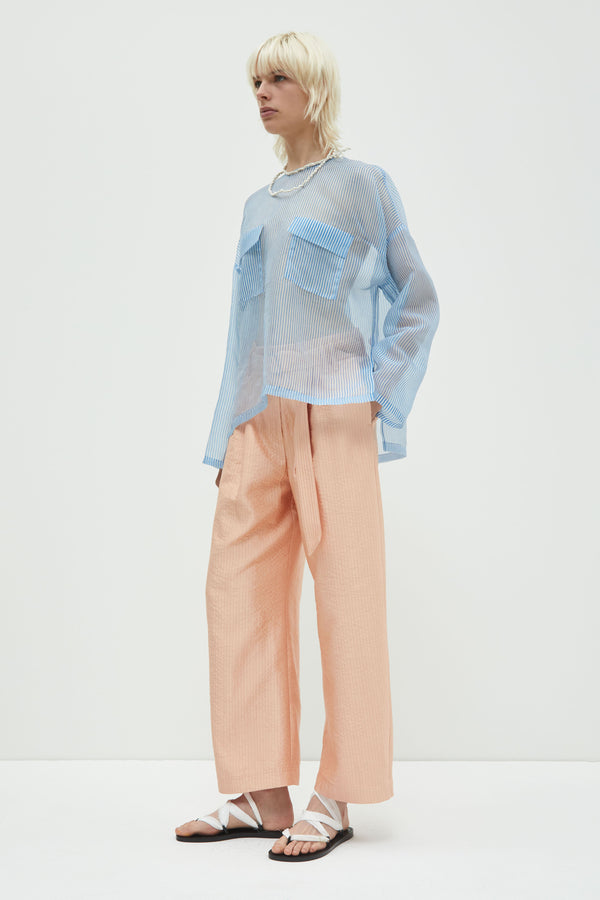 Christian Wijnants Tenoi Boxy Organza Top Blue Stripes Small