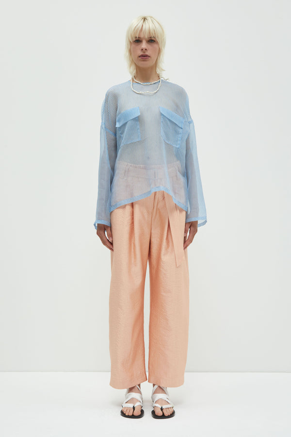 Christian Wijnants Tenoi Boxy Organza Top Blue Stripes Small