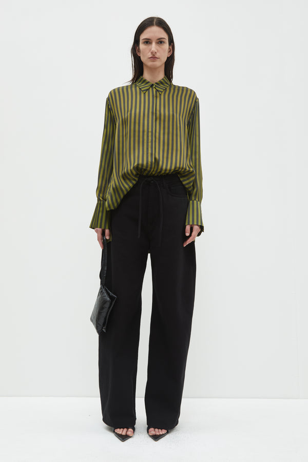 Christian Wijnants Tero Relaxed Classic Shirt Black Khaki Stripes Big