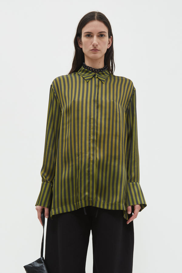 christian wijnants Tero Relaxed Classic Shirt Black Khaki Stripes Big