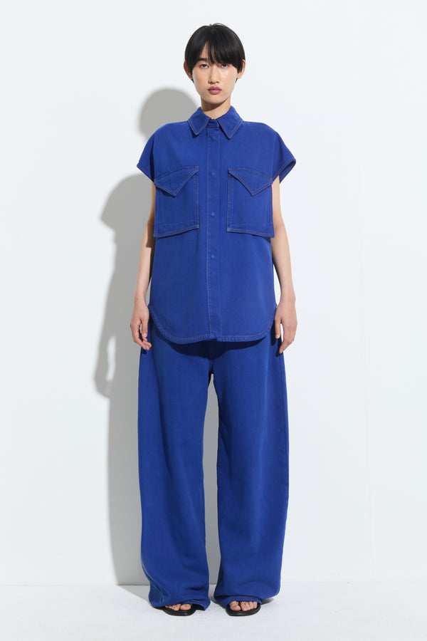 Christian Wijnants Teta Sleeveless Denim Top Cargo Blue Denim