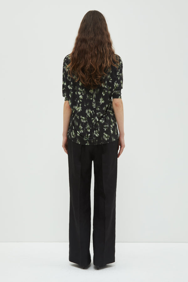 Christian Wijnants Thandi 3/4 Sleeve Jersey Top Black Ikat Small