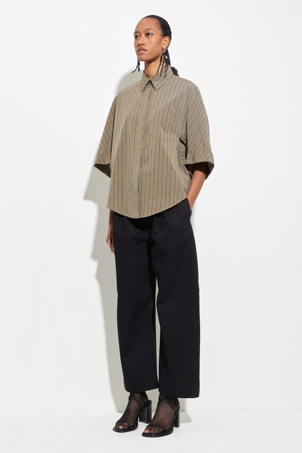 Christian Wijnants Tialle Puff Sleeve Shirt Olive Marine Stripe