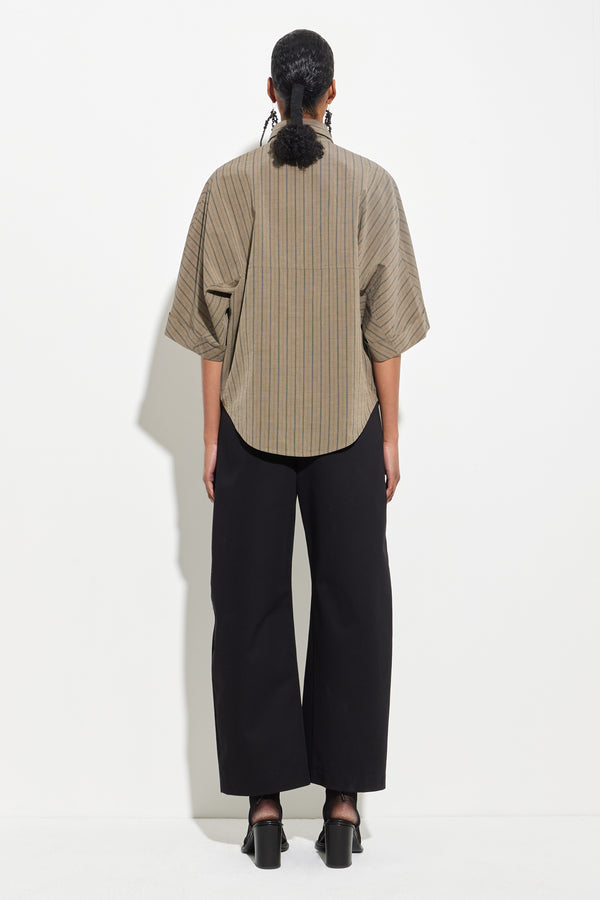 Christian Wijnants Tialle Puff Sleeve Shirt Olive Marine Stripe