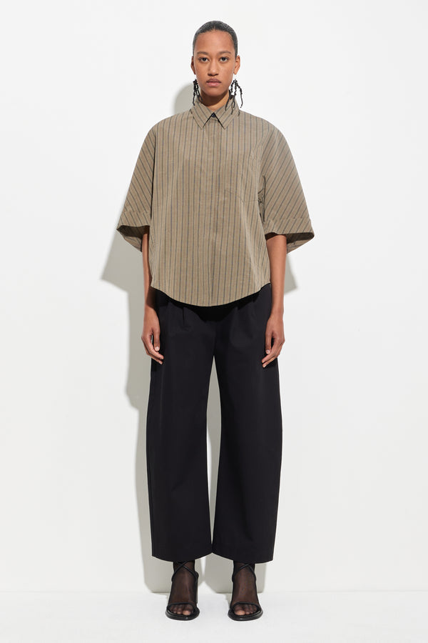 Christian Wijnants Tialle Puff Sleeve Shirt Olive Marine Stripe
