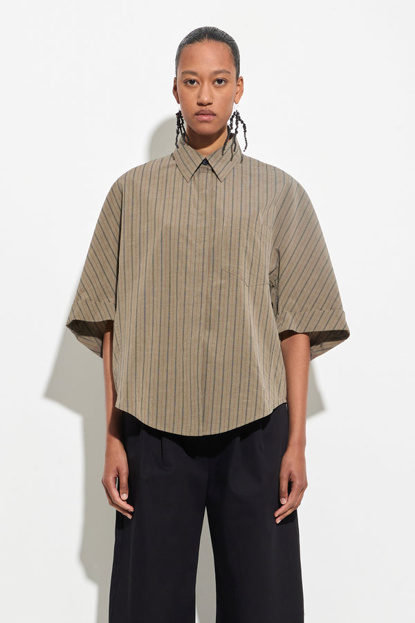 christian wijnants Tialle Puff Sleeve Shirt Olive Marine Stripe