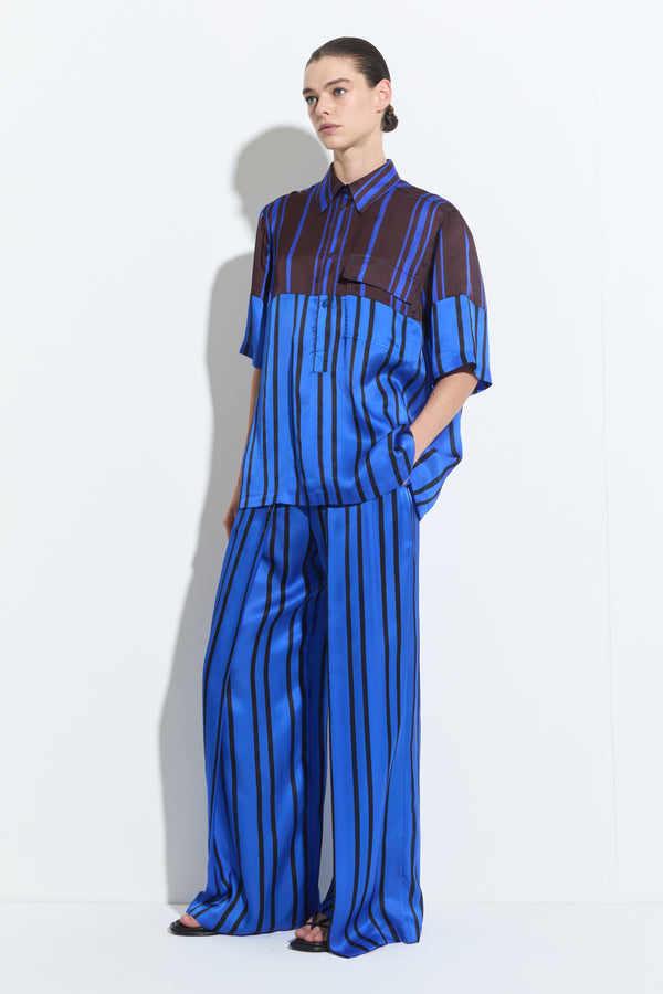 Christian Wijnants Tuanes Short Sleeve Shirt Marrone Blue Stripe Patchwork