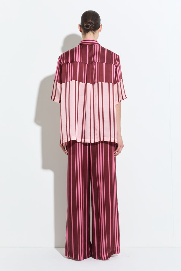 Christian Wijnants Tuanes Short Sleeve Shirt Wine Blush Stripe Patchwork