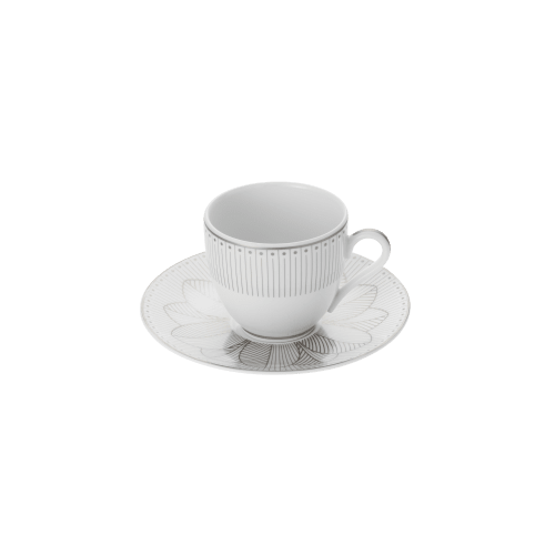 christofle 2 Porcelain Coffee Cup and Saucers Platinum Finish Malmaison Impériale