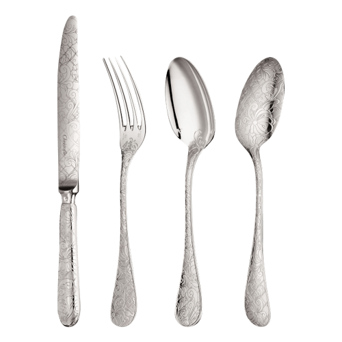 christofle 24-Piece Sterling Silver Flatware Set for 6 People with Storage Box Jardin d'Eden