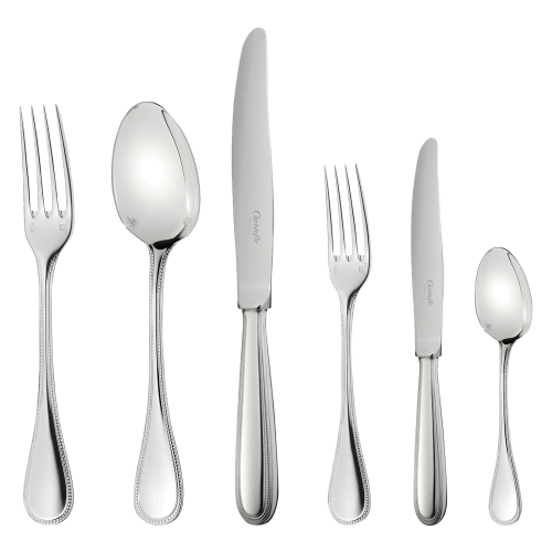 christofle 36-Piece Silver-Plated Flatware Set with Storage Box Perles