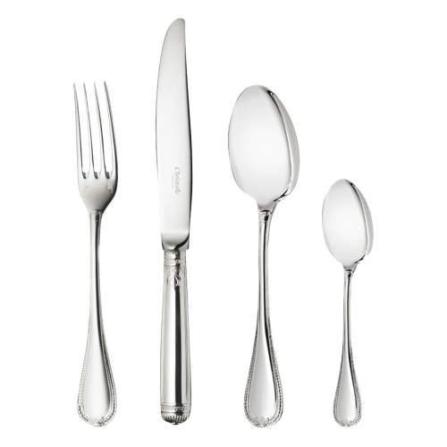 christofle 48-Piece Silver-Plated Flatware Set with Storage Box Malmaison
