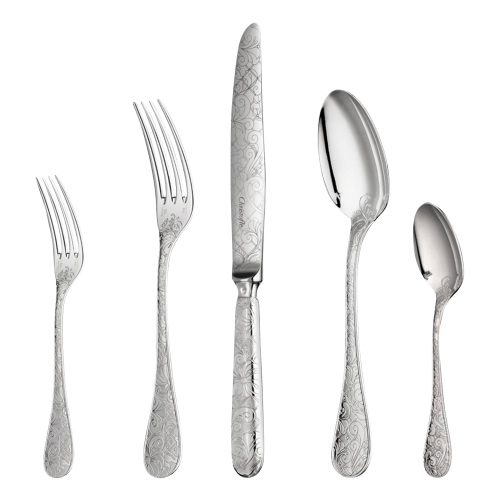 christofle 5-Piece Sterling Silver Flatware Set Jardin d'Eden