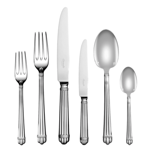 christofle 75-Piece Silver Plated Flatware Set with chest Aria