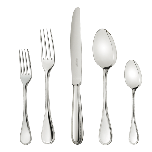 christofle 75-Piece Stainless Steel Flatware Set with chest Steel Perles