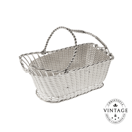 christofle Vintage Silvered Wine Basket Vannerie