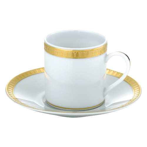 christofle Gilded Porcelain Demitasse Cup and Saucer Malmaison
