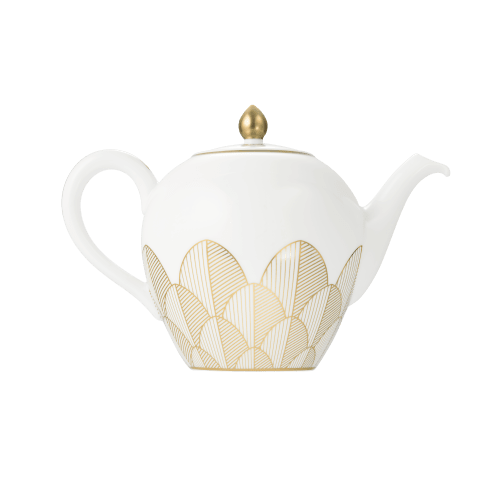 christofle Gold Porcelain Round Teapot - 50 oz Malmaison Impériale