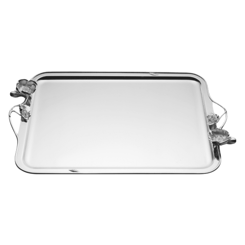 christofle Large Silver-Plated Rectangular Tray 20 7/8 x 16.5 in Anemone