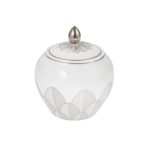 christofle Platinum Finish Porcelain Sugar Bowl Malmaison Impériale