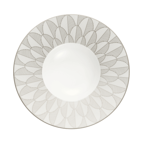 christofle Porcelain Large Rim Plate Platinum Finish Malmaison Impériale