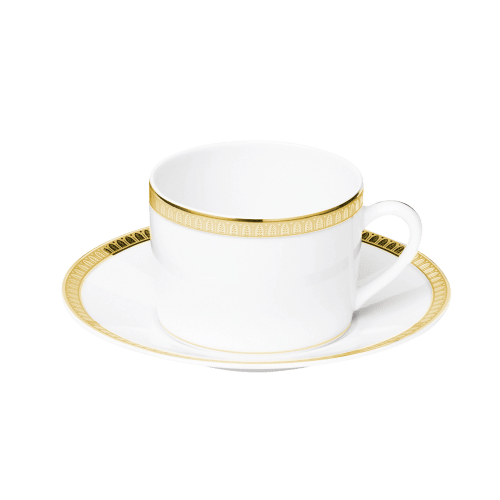 christofle Porcelain tea cup and saucer Gold finish Malmaison