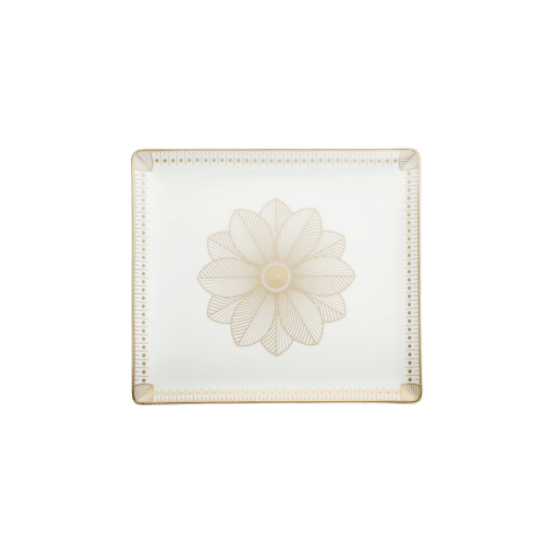 christofle Rectangular Porcelain Tray Gold Finish - 22 x 20 cm Malmaison Impériale