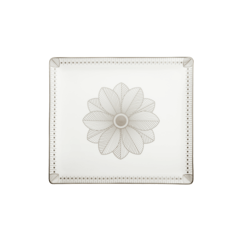 christofle Rectangular Porcelain Tray Platinum Finish - 22 x 20 cm Malmaison Impériale