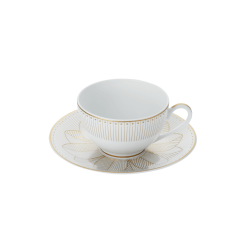 christofle Set of 2 Porcelain Tea Cup and Saucers Gold Finish Malmaison Impériale