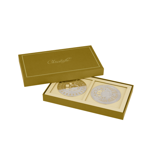 christofle Set of 2 Silver-Plated Coasters Rêve Cosmique
