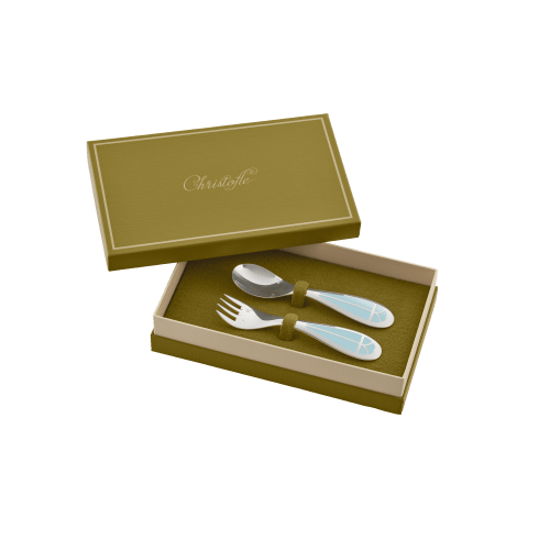 christofle Silver-Plated Baby Spoon & Fork Set - Ice Blue Talisman