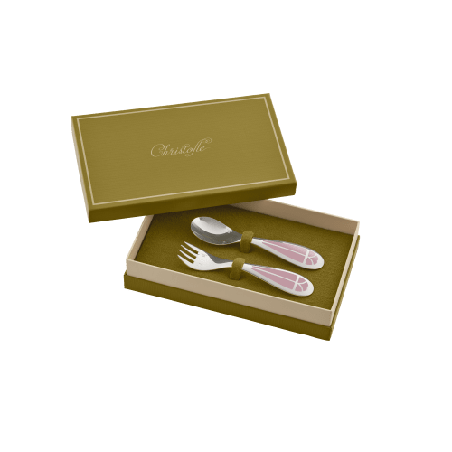 christofle Silver-Plated Baby Spoon & Fork Set - Rose Quartz Talisman