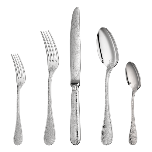 christofle Silver-Plated Five Piece Flatware Set Jardin d'Eden