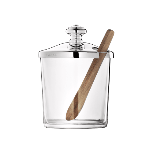 christofle Silver-Plated Mustard/Jam Pot with Lid and Spoon Albi