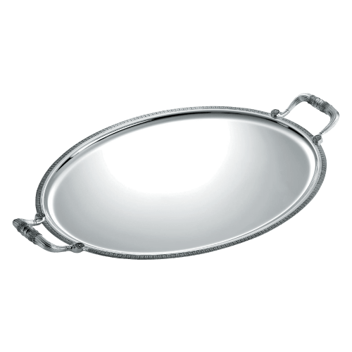 christofle Silver-Plated Oval Serving Tray with Handles 21 x 16.5 in Malmaison