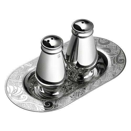 christofle Silver-Plated Salt & Pepper Shakers with Tray Jardin d'Eden