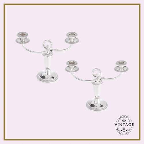 christofle Silvered Vintage Candelabra Duo Royaumont