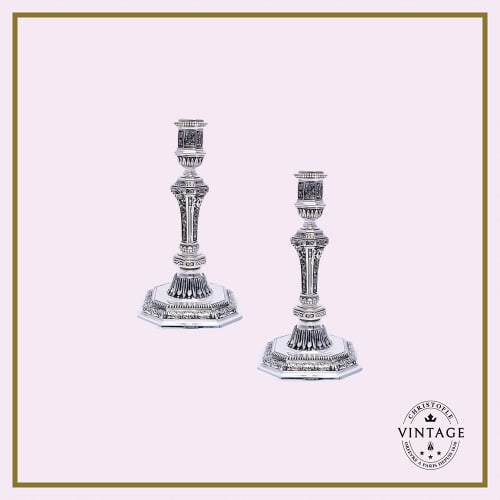 christofle Silvered Vintage Candlestick Duo Duperier
