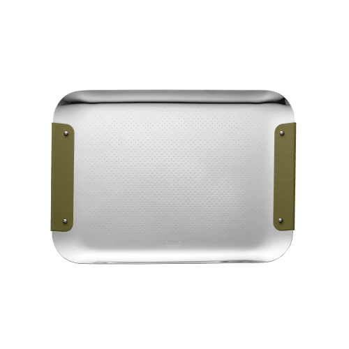 christofle Stainless Steel Imperial Green Handle Rectangular Tray - 13 x 9 in Club