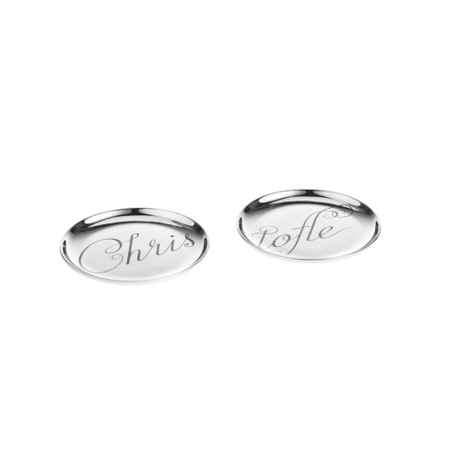 christofle Two Porcelain Coasters Platinum Finish Chri-Chri