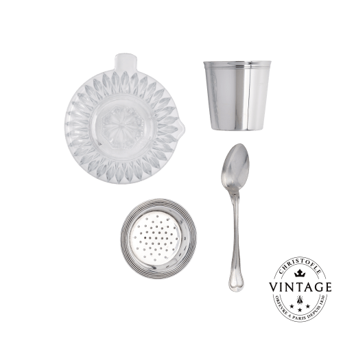 christofle Vintage Silvered 4-Piece Fruit Juice Set Violon Filets