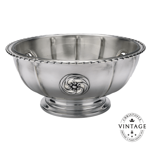 christofle Vintage Silvered Crystal Interior Salad Bowl Gallia
