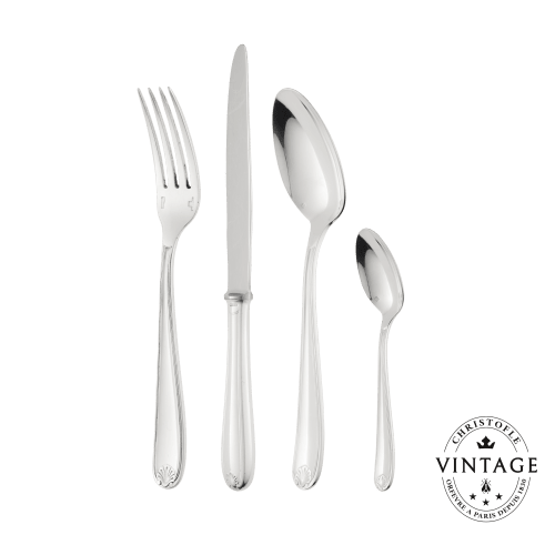 christofle Vintage Silvered Flatware Set for 12 (48 pieces) Marot