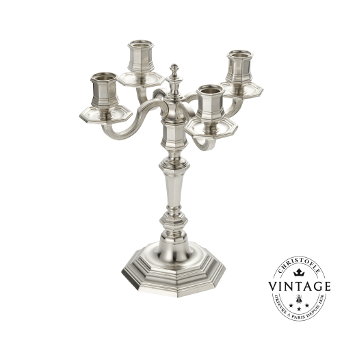 christofle Vintage Silvered Four Light Candelabra Cluny