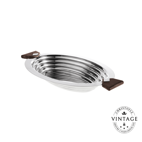 christofle Vintage Silvered Macassar Handle Bread Basket Ondulations
