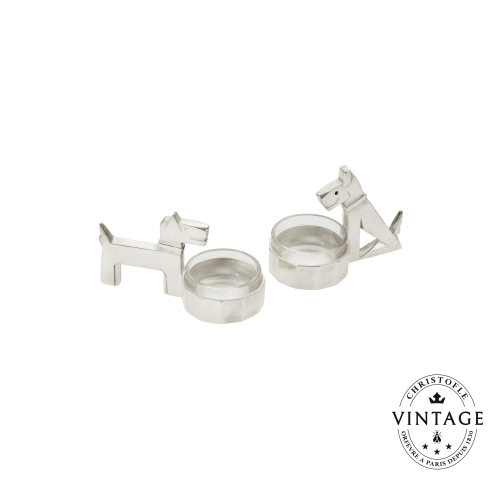 christofle Vintage Silvered Salt and Pepper Dog Bowls Gallia